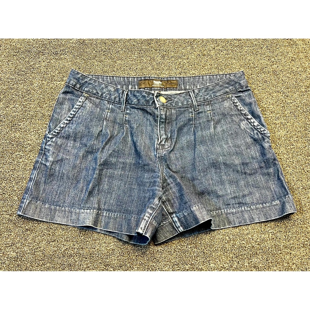 Mossimo Premium Denim Shorts Womens 10 Blue Cotton Stretch Pleated Mid Rise